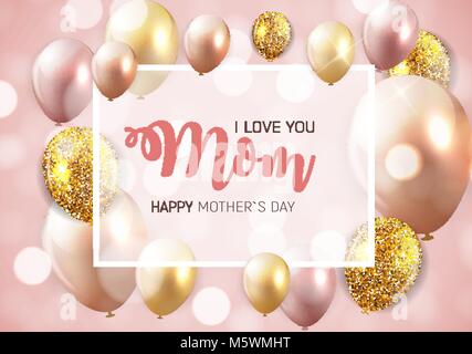 Happy Mother`s Day Background with Balloons. Vector Illustration Stock Vector